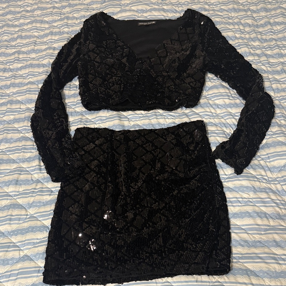 Midnight Doll Black Satin Dress Two Piece- Size 3